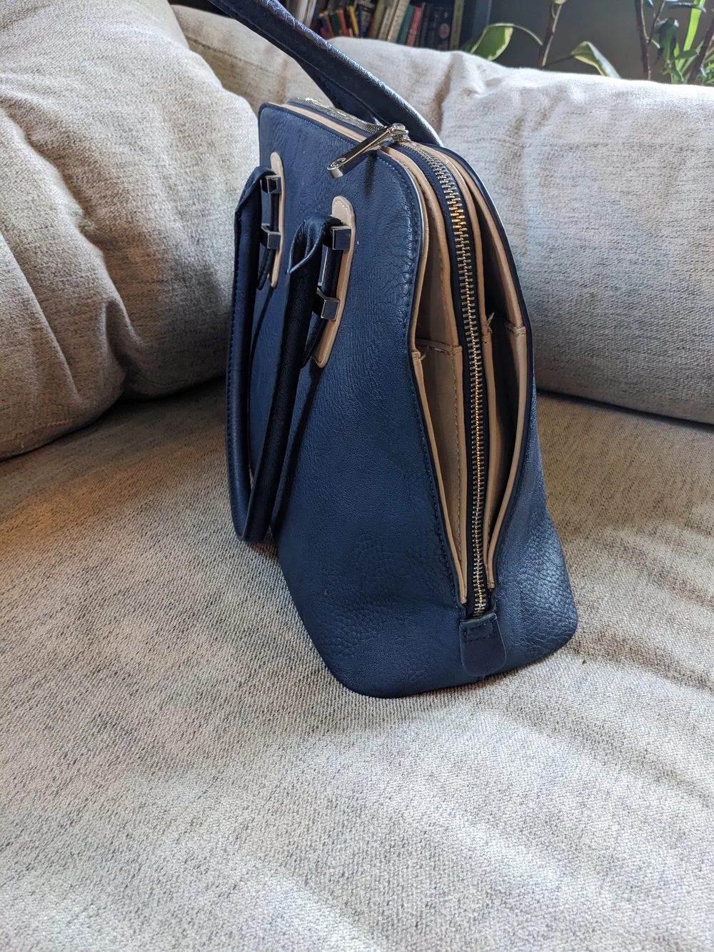Structured Navy Dome Satchel Handbag for Women